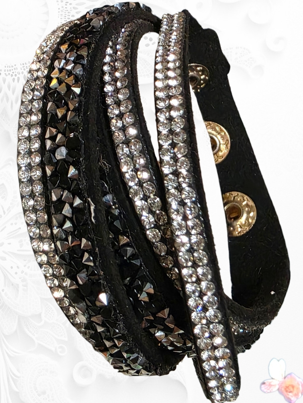 Yik Fung Black Multi-Row Crystal Wrap Bracelet